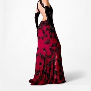 SCALA 100% Silk Beaded Dress Maxi Prom Halter Formal Whimsigoth Burgundy M
